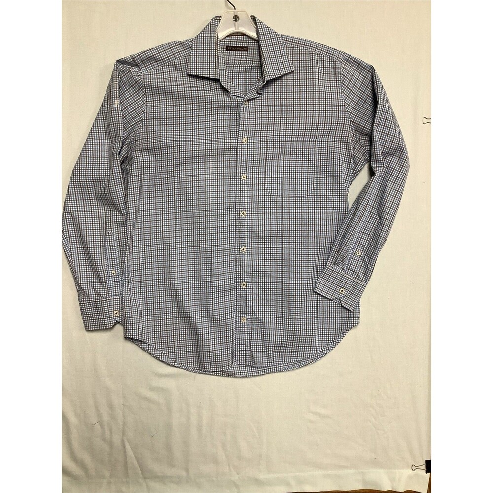 Peter Millar 100% Cotton Shirt Mens Large Blue Plaid Long Sleeve